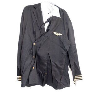 Pilot Costume Size 2XL Jacket With Gold Accents, Tie & Hat